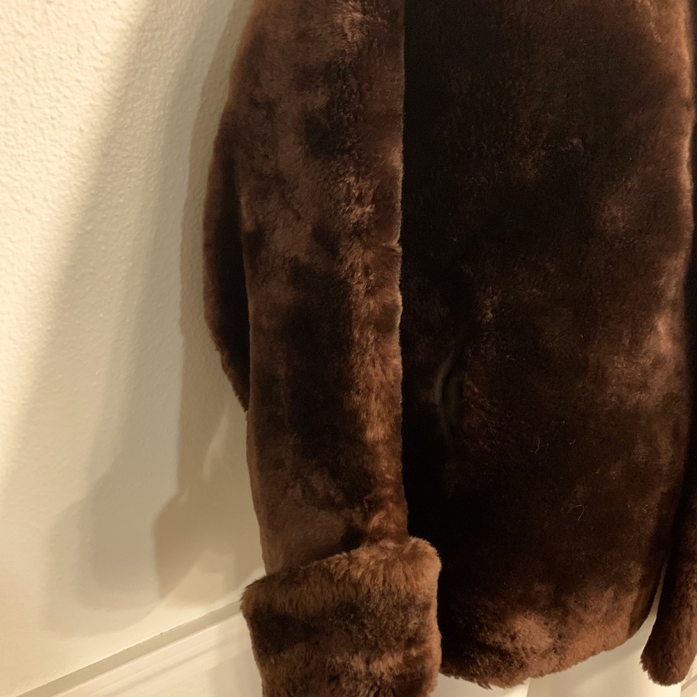 Vintage Fur Label Authority Tag Dark Brown Fur Open Front Coat Side pockets.